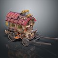 Retro carriage ancient rack car vending car rickbait rack car 3d model