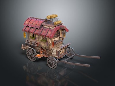 Retro carriage ancient rack car vending car rickbait rack car 3d model