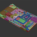 Cartoon Style 3D Building Complex Layout With Parking Lots Green Spaces And Roads