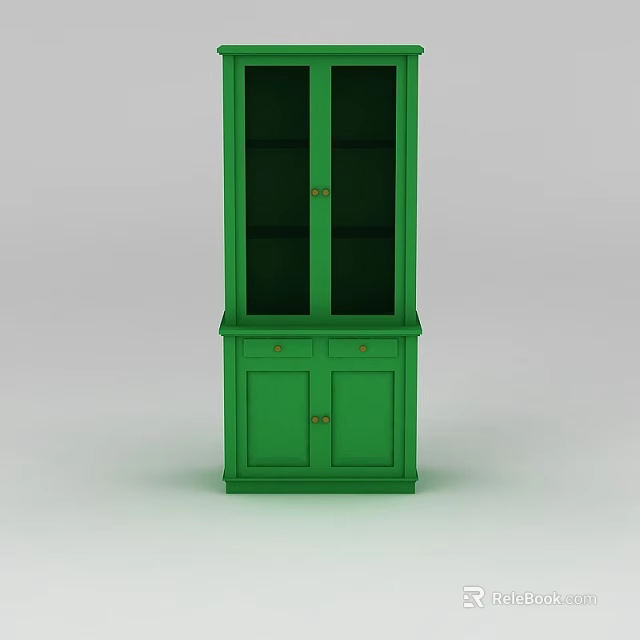Green Standing Wine Cabinet With Glass Doors And Storage Cabinets 3d model 