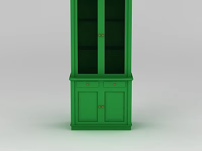 Green Standing Wine Cabinet With Glass Doors And Storage Cabinets 3d model