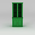 Green Standing Wine Cabinet With Glass Doors And Storage Cabinets