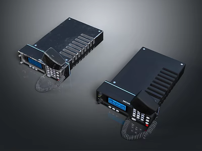 Two Black Weapon Electronic Control Devices With Digital Displays Buttons And Cables 3d model
