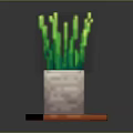 Pixel Style Potted Green Grass Like Plants In White Block Pot On Orange Plank