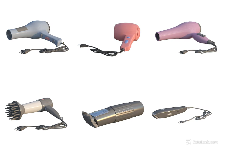 Different Hairdryers With Various Colors And Styles Daily Electrical Appliances 3d model 