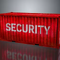 Red Security Storage Container Featuring Bold White Lettering And Metal Body