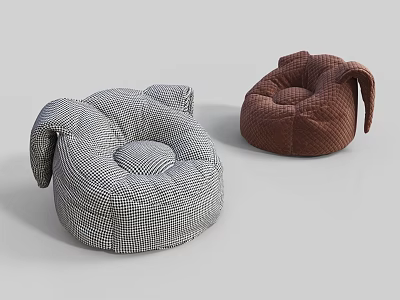 Modern Comfortable Bean Bag Chair With Checkered Pattern In Brown And Gray Colors 3d model