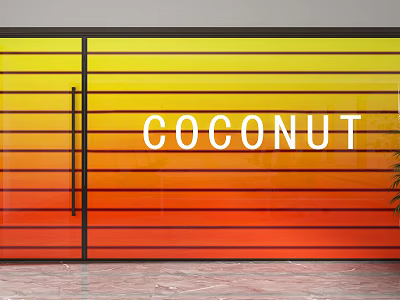 Modern Glass Partition With Yellow To Orange Gradient Colors And COCONUT Lettering Black Frame 3d model