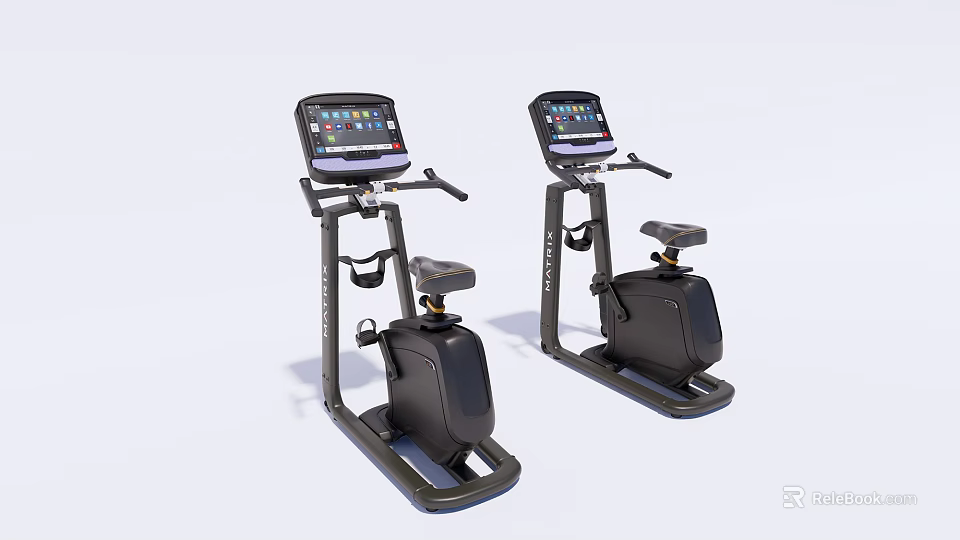 Two Modern Stationary Bikes With Digital Displays For Fitness Equipment 3d model 