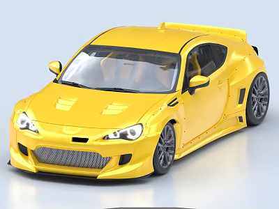 Yellow Sports Car Model With Sleek Design Large Wheels And Rear Spoiler 3d model