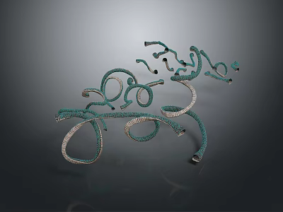 Abstract Green Silver Twisted Sculpture With Curved Metallic Artistic Design 3d model