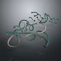 Abstract Green Silver Twisted Sculpture With Curved Metallic Artistic Design