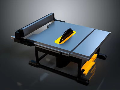 Professional Table Saw With Metal Tabletop And Yellow Safety Components 3d model
