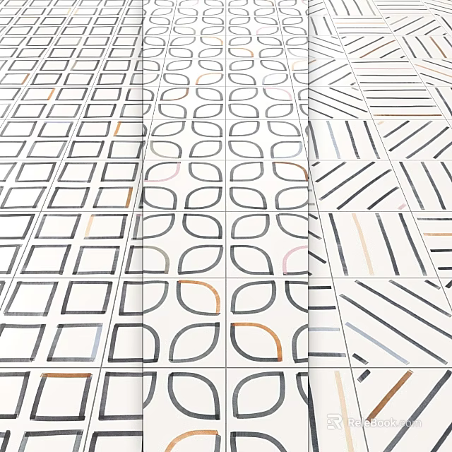 Decorative Floor Tiles With Geometric Patterns Circular Square Stripe Designs And Modern Colors 3d model 