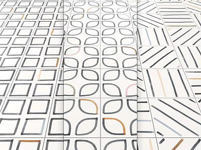 Decorative Floor Tiles With Geometric Patterns Circular Square Stripe Designs And Modern Colors 3d model