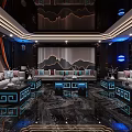 Luxury Modern KTV Interior With Mountain Pattern Wall Geometric Sofas And Marble Floor 3d model