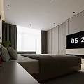 Modern Hotel Guest Room Interior With Large Bed Nightstand And Decorative Painting