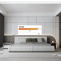 Modern Minimalist Bedroom Interior With White Panel Walls Wooden Wardrobe And Bedhead Light Strip