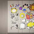 Colorful Playful Cartoon Wall Decorations With Sun Star Speech Bubbles And Explosion Effects