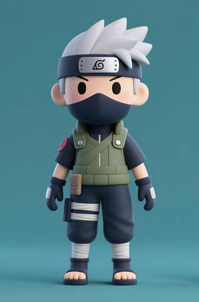 Cartoon Man in Ninja Costume with Black Mask Green Vest Arm Bandages Light Teal Background 3d model