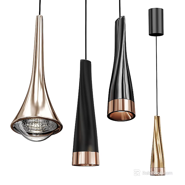 Stylish Modern Pendant Lights With Gold Black Copper Finishes And Unique Tapered Shapes 3d model 