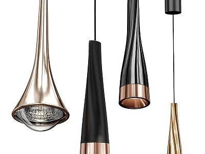 Stylish Modern Pendant Lights With Gold Black Copper Finishes And Unique Tapered Shapes 3d model