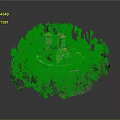 Miniature Castle Model with Red Towers Green Trees Grass and Curved Pathway