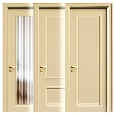 Modern Beige Interior Sliding Doors With Ribbed Glass Panel And Metal Handles 3d model