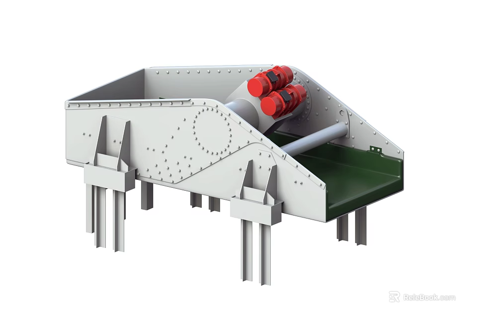 Industrial Vibrating Screen Equipment With Metal Frame Red Motors And Green Screening Surface 3d model 