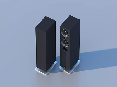 Modern Black Columnar Speakers For Home Use With Silver Base 3d model