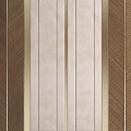 Modern Interior Wall Design With Beige Vertical Panels Brown Feather Texture And Golden Trim