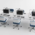 Modern Office Desk With Multiple Workstations Computers Desk Lamps And Ergonomic Chairs