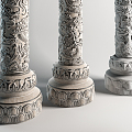 Chinese style pillar carved stone pillar 3d model