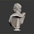 White Marble Classical Bust Sculpture With Curly Hair Drapery And Round Base On Dark Background