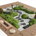Tranquil Japanese Garden With Wooden Deck Stone Path Moss And Green Plants