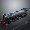 Steam Locomotive 3D Model With Silver Black Exterior Red Details Three Chimneys And Multiple Wheels