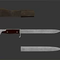 Hunting Weapon Knife With Wooden Handle Brown Sheath And Sharp Metal Blade
