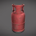 Red Gas Cylinder With Danger Sign And Flame Symbol On Gray Background