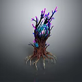 Cartoon Fantasy Tree Scene With Brown Trunk Purple Pink Branches And Blue Glowing Effects