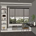 Modern Tatami Bedroom Interior Design With Window Bookshelf Desk Chair And Green Plant