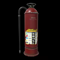 Red Fire Extinguisher With Hose And Safety Instruction Label For Emergency Use