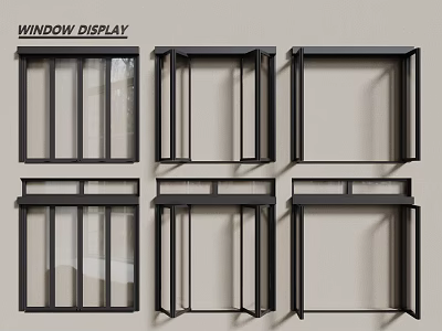 Casement Windows With Black Frames Display Various Opening Styles And Designs 3d model