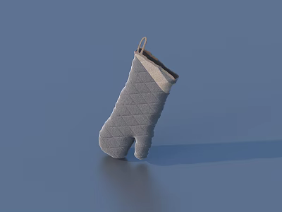 Gray Quilted Diamond Pattern Oven Mitt With Hanging Loop For Home Kitchen Use 3d model
