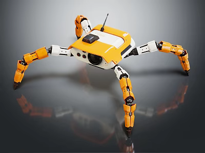 Yellow White Multi Legged Robot Crab Design With Camera And Mechanical Structure 3d model