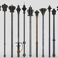 Long Handled Weapons With Various Designs And Decorative Metal Wooden Tops