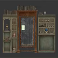 Vintage Wooden Bookshelves Chalkboard And Display Shelves With Old Books Decor Items