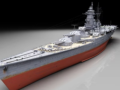 Large Battleship Model With Gray Upper Structure And Red Bottom Hull 3d model