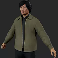 Man In Green Jacket And Black Pants Standing Against Gray Background 3d model