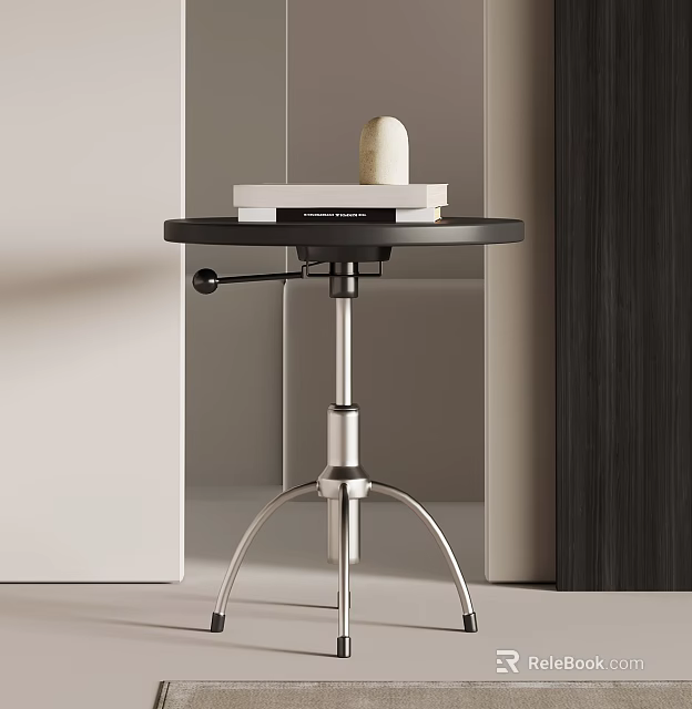 Modern Side Table With Round Black Top Metal Frame And Stacked Books 3d model 