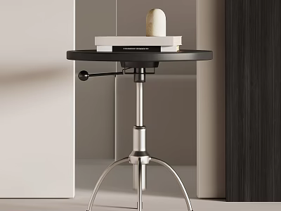 Modern Side Table With Round Black Top Metal Frame And Stacked Books 3d model